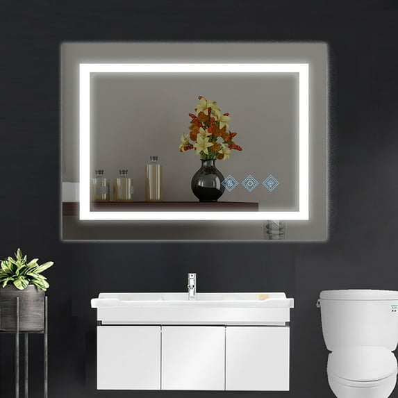 LED Bathroom Mirror, 48x36 inch Vanity Mirror with 3 Colors Light, Anti-Fog, Shatterproof, Memory Function, Backlit + Front Lit, Dimmable Touch Switch Control, Wall Mounted Makeup Mirror