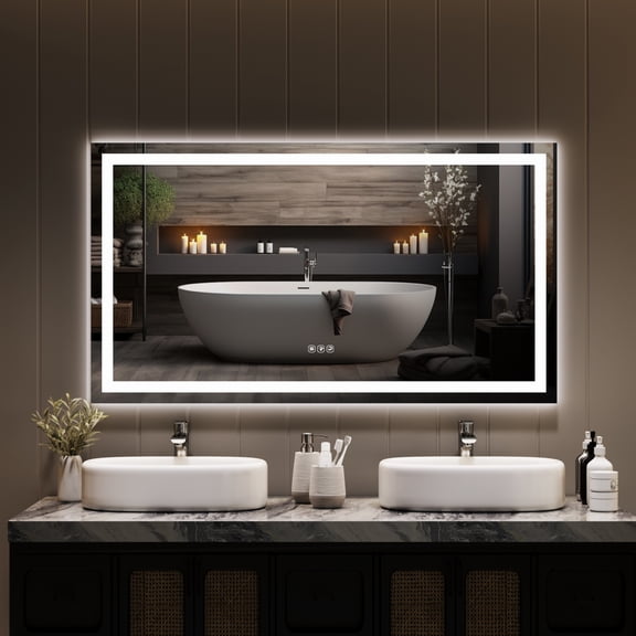 LED Bathroom Mirror 50x28 Inches - Anti-Fog. 3X Magnify. Front and Backlit. Frameless Design. Wall Mount Vanity Mirror for Sink. Bedroom. Entry