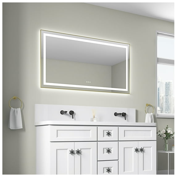 LED Bathroom Mirror 55x30 Inch, Front & Backlit Vanity Mirror, Aluminum Frame, Anti-Fog, Dimmable, 3 Color Temperatures, Wall Mounted