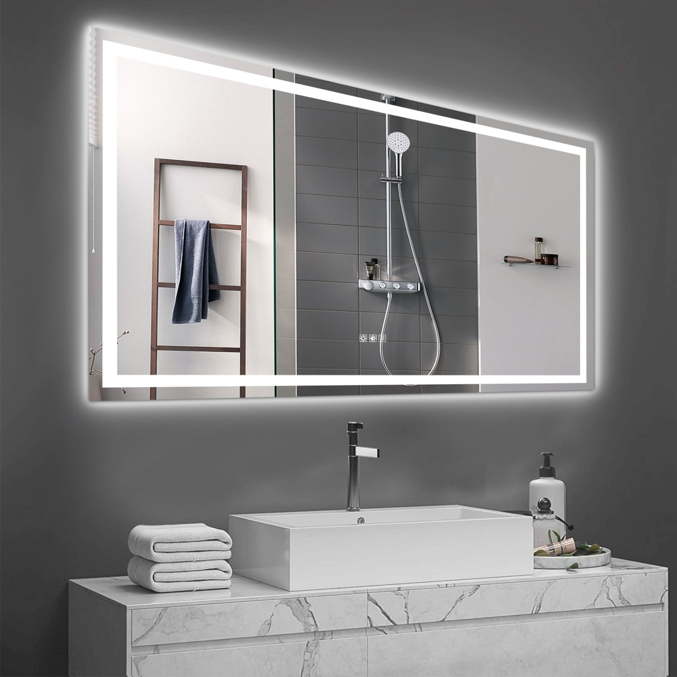 LED Bathroom Mirror, 72"×36" Wall Mirrors with Anti-Fog and Dimming ...