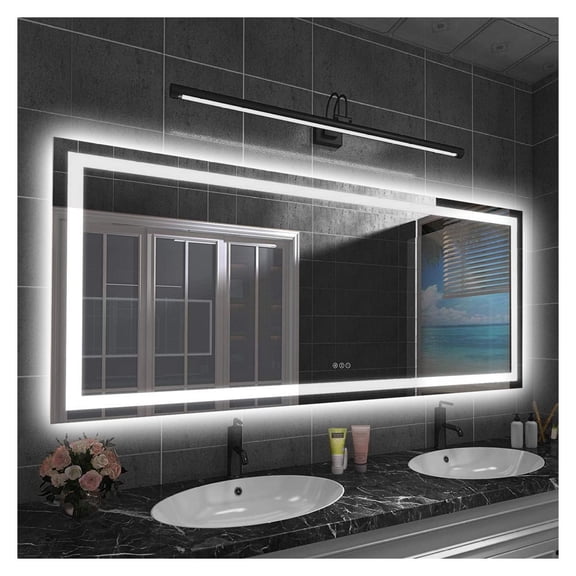 LED Bathroom Mirror 72"x 32" with Front and Backlight, Large Dimmable Wall Mirrors with Anti-Fog, Shatter-Proof Glass, Memory Function, Three Color Modes
