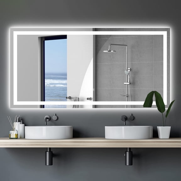 LED Bathroom Mirror, 72x36 Inch Fashion Style Vanity Make-up Mirror with Light Anti-Fog and Dimmer Touch Switch, Adjustable White/Warm White/warm Color Lighting Make-up Mirror