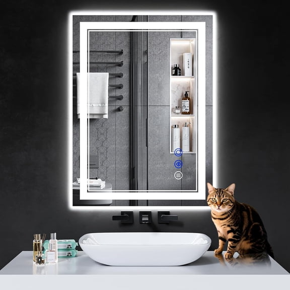 LED Bathroom Mirror with Anti-Fog Heating, Dimmable 3-Color Lighting, Tempered Glass, Waterproof, 30" x 22", Rectangular Wall Mount