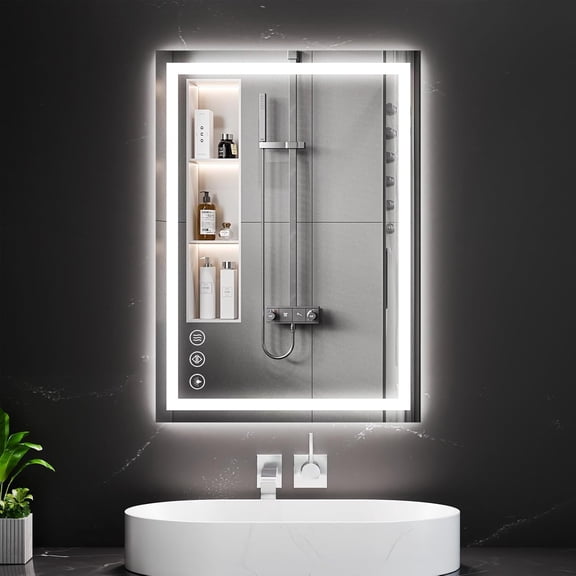 LED Bathroom Mirror with Backlight and Front Light, 28"L x 20"W, 3 Color Modes, Anti-Fog, Dimmable, Memory Function, Tempered Glass, Modern Wall Mount
