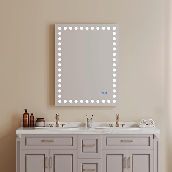 LED Bathroom Mirror, Lighted Mirrors for Bathroom Wall Anti-Fog Smart Mirror, 3 Colors Dimmable, Touch Sensor Dimmer Switch, Wall Vanity Mirror Vertical & Horizontal Mounted 28X36 Inch One Size