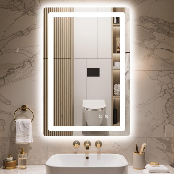 LED Bathroom Mirror with Lights, 30x20 Vanity Mirror for Bathroom Wall, Anti-Fog, Dimmable, Front Lit & Backlit, Memory Function, Shatterproof Tempered Glass, 3 Color Modes(Horizontal/Vertical)