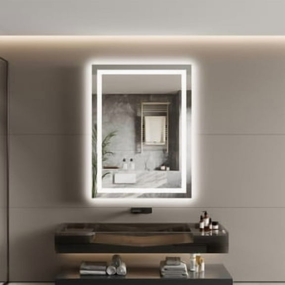 LED Bathroom Mirror with Lights,Anti-Fog,Backlit + Front Lit,Dimmable Brightness,Lighted Bathroom Vanity Mirror for Wall,Memory Function,Horizontal/Vertical
