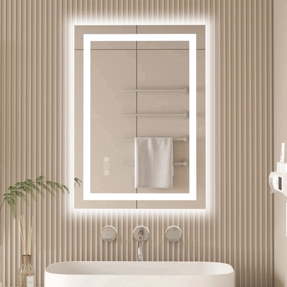 LED Bathroom Mirror with Lights, Anti-Fog, Dimmable, Backlit + Front Lit, Lighted Bathroom Vanity Mirror for Wall, Memory Function, Tempered Glass, Shatter-Proof, ETL Listed 24x30 in