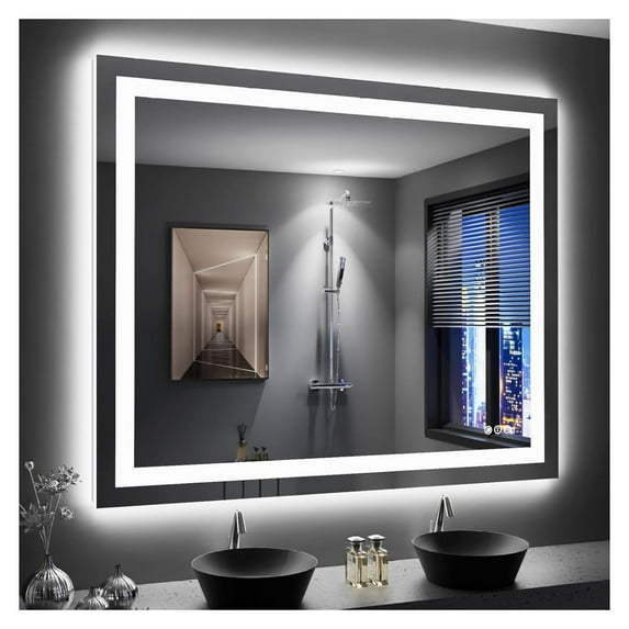 LED Bathroom Mirror with Lights, Anti-Fog, Dimmable, Backlit and Front Lit, Vanity Mirror for Wall, Memory Function, Tempered Glass, Shatter-Proof, ETL Listed