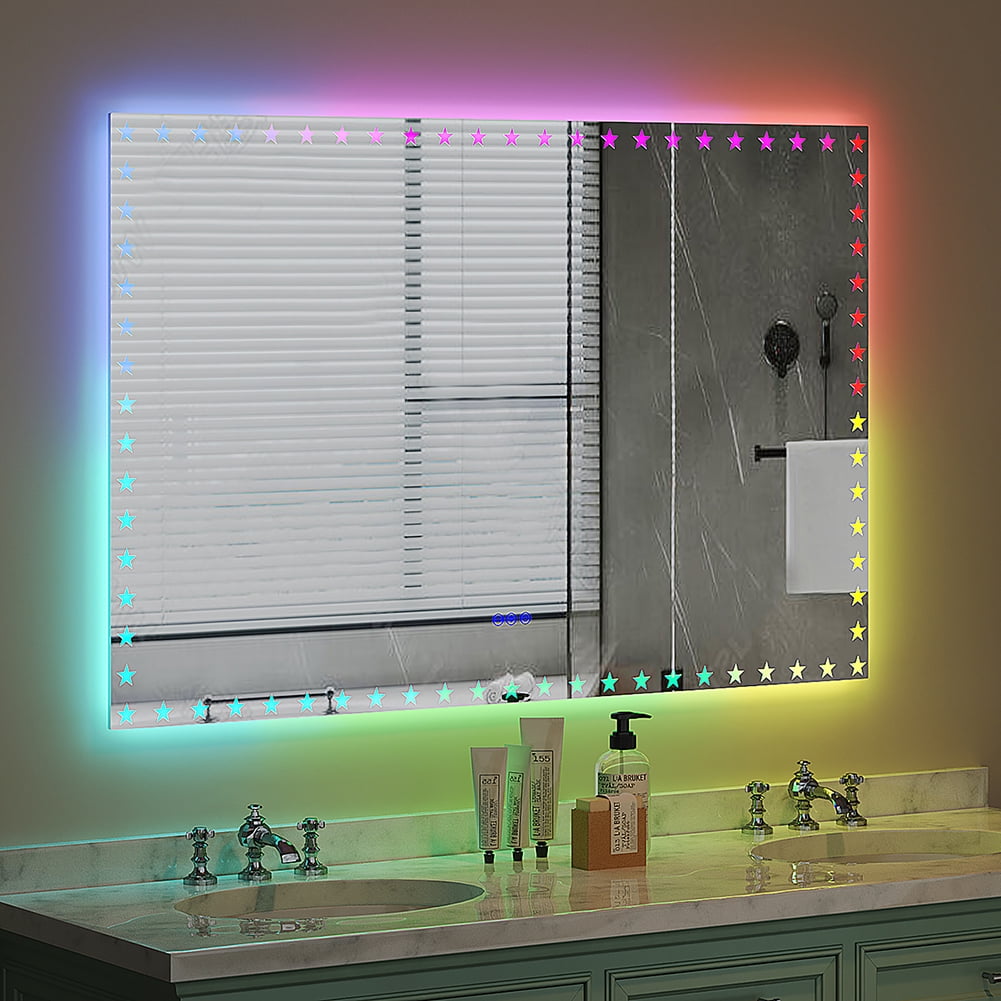 LED Bathroom Mirror RGB Backlight Front Lighted AntiFog Dimmable Wall Mounted Vanity Mirror