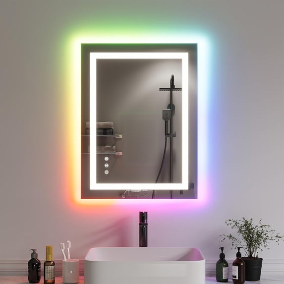 LED Bathroom Mirror with RGB Lighting, Front and Backlight, Fog-Free, Adjustable Brightness