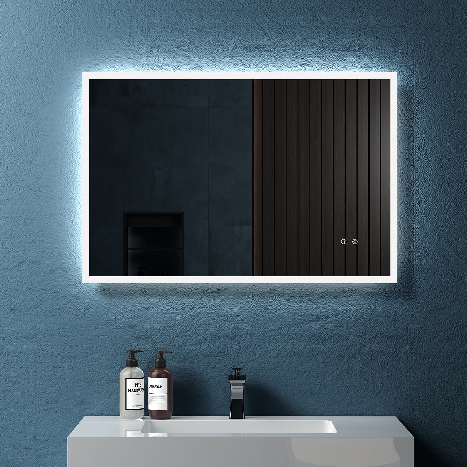 LED Bathroom Mirror, Wall Mounted Backlit Glass Mirror, Brightness Memory Touch Sensor