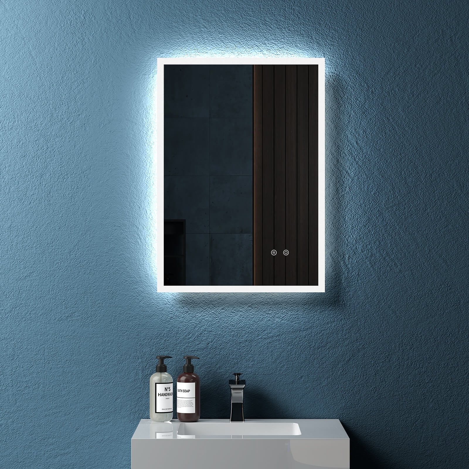LED Bathroom Mirror, Wall Mounted Backlit Glass Mirror, Brightness Memory Touch Sensor
