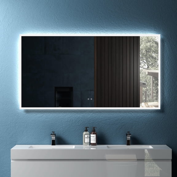 LED Bathroom Mirror, Wall Mounted Backlit Glass Mirror, Brightness Memory Touch Sensor, Intelligent Dual Control Illuminating Glow Horizontal/Vertical Mirror