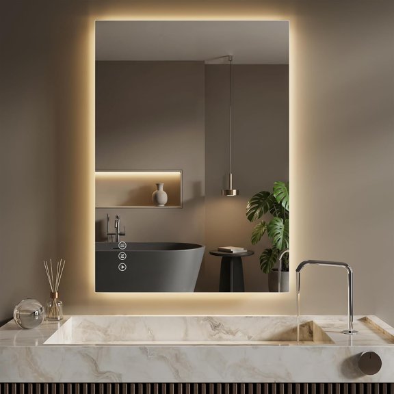 LED Bathroom Mirror with Anti-Fog Dimmable Backlit Lighting CRI>90 Shatter-Proof Tempered Glass 36"L x 24"W White