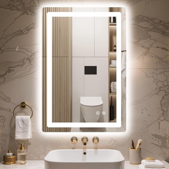 LED Bathroom Mirror with Backlight and Frontlight, 30"L x 20"W, Anti-Fog, Dimmable, 3 Color Modes, Shatterproof Tempered Glass