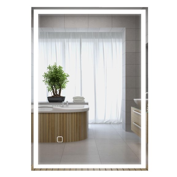 LED Bathroom Mirror with Dimmable Light, 31.5x23.5 Silver Tempered Glass Vanity Mirror with Memory Function for Wall Mount