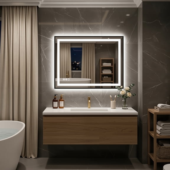 LED Bathroom Mirror with Lights, 24"x36" Black Framed Vanity Mirror, Wall Mounted