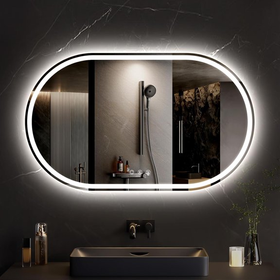 LED Bathroom Mirror with Lights 40 x 24 Inch, Oval LED Mirror for Bathroom, Fogless, Dimmable, 3 Color Changing, IP54, Shatterproof