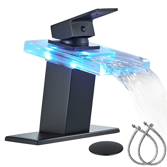 LED Bathroom Sink Basin Facuet Single Handle Waterfall Vanity Mixer With Drain