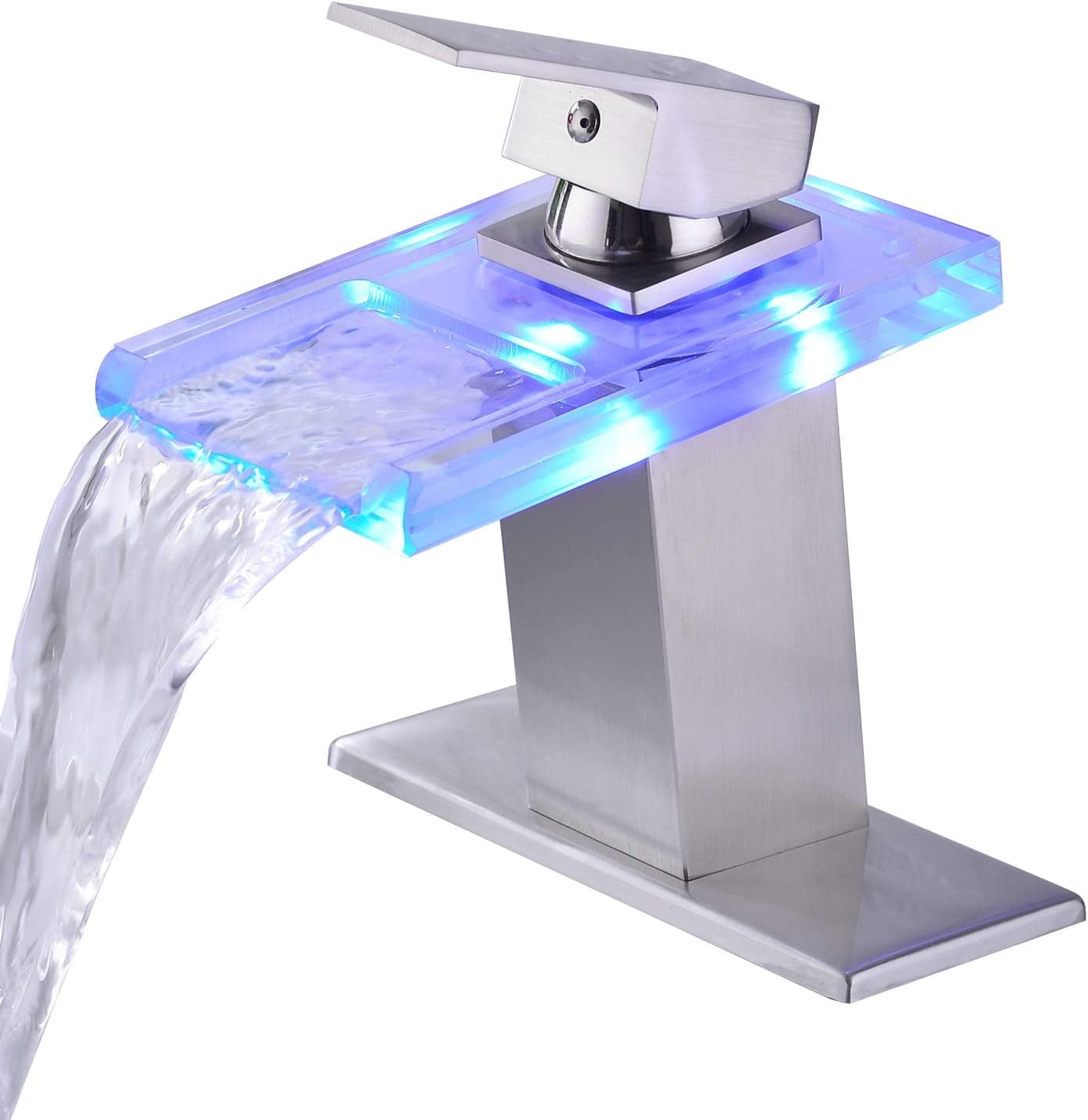 Brushed  Nickel  LED Bathroom Sink Faucet Chrome Waterfall Single Hole Handle Vanity Faucet
