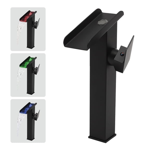 LED Bathroom Sink Faucet Waterfall Vessel Vanity Single Handle Sink ABS Frother