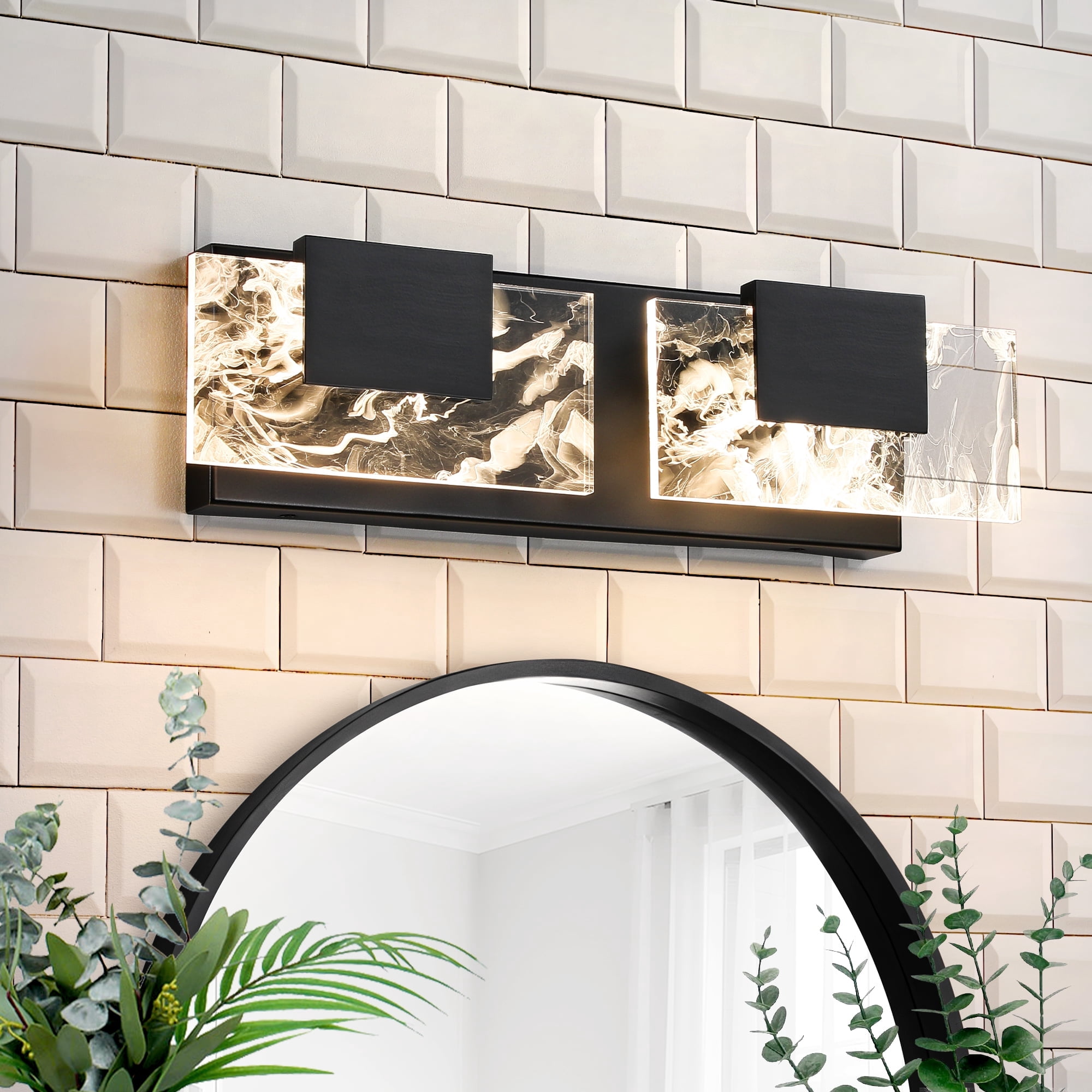 LED Bathroom Vanity Light 2-Light Matte Black Acrylic Modern Lighting Fixtures Smoke Design 3000K Wall Lights Fixture Over Mirror