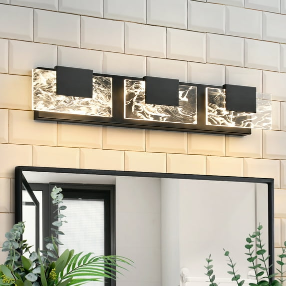 LED Bathroom Vanity Light 3-Light Matte Black Acrylic Modern Lighting Fixtures Smoke Design 3000K Wall Lights Fixture Over Mirror