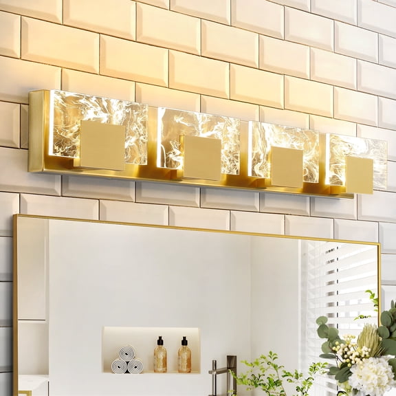 LED Bathroom Vanity Light 4-Light Gold Acrylic Modern Lighting Fixtures Smoke Design 3000K Wall Lights Fixture Over Mirror