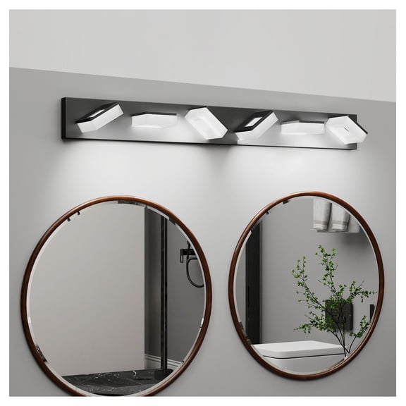 LED Bathroom Vanity Light Fixtures 6-Light, 39 Inch Matte Black Wall Sconce, Modern Acrylic Vanity Lighting Over Mirror, 6000K Cool White