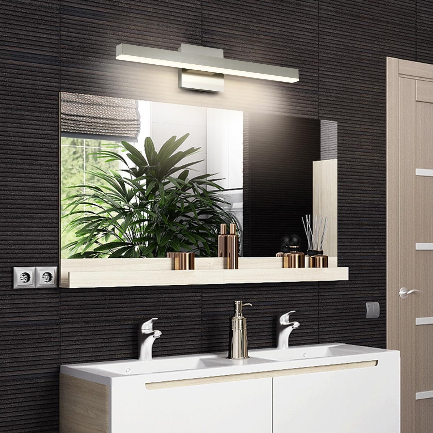LED Bathroom Vanity Lighting Mirror Front Makeup Lights Fixtures Indoor Wall Mount Sconces Lamps Brushed Nickel 23.62" Inch