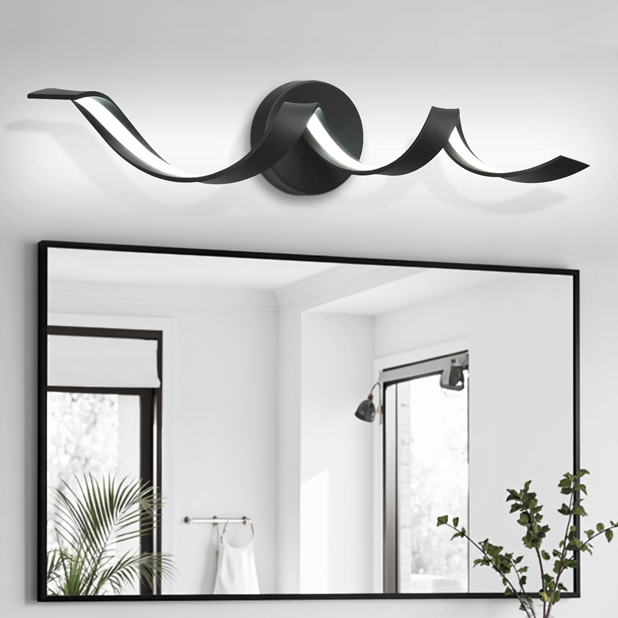 LED Bathroom Vanity Lights, 24inch Dimmable Black Bathroom Lighting Fixture Over Mirror 15W Spiral Design LED Wall Light Fixtures, Black