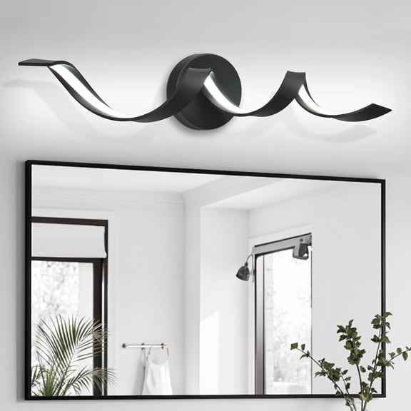 LED Bathroom Vanity Lights, 24inch Dimmable Black Bathroom Lighting Fixture Over Mirror 15W Spiral Design LED Wall Light Fixtures, Black
