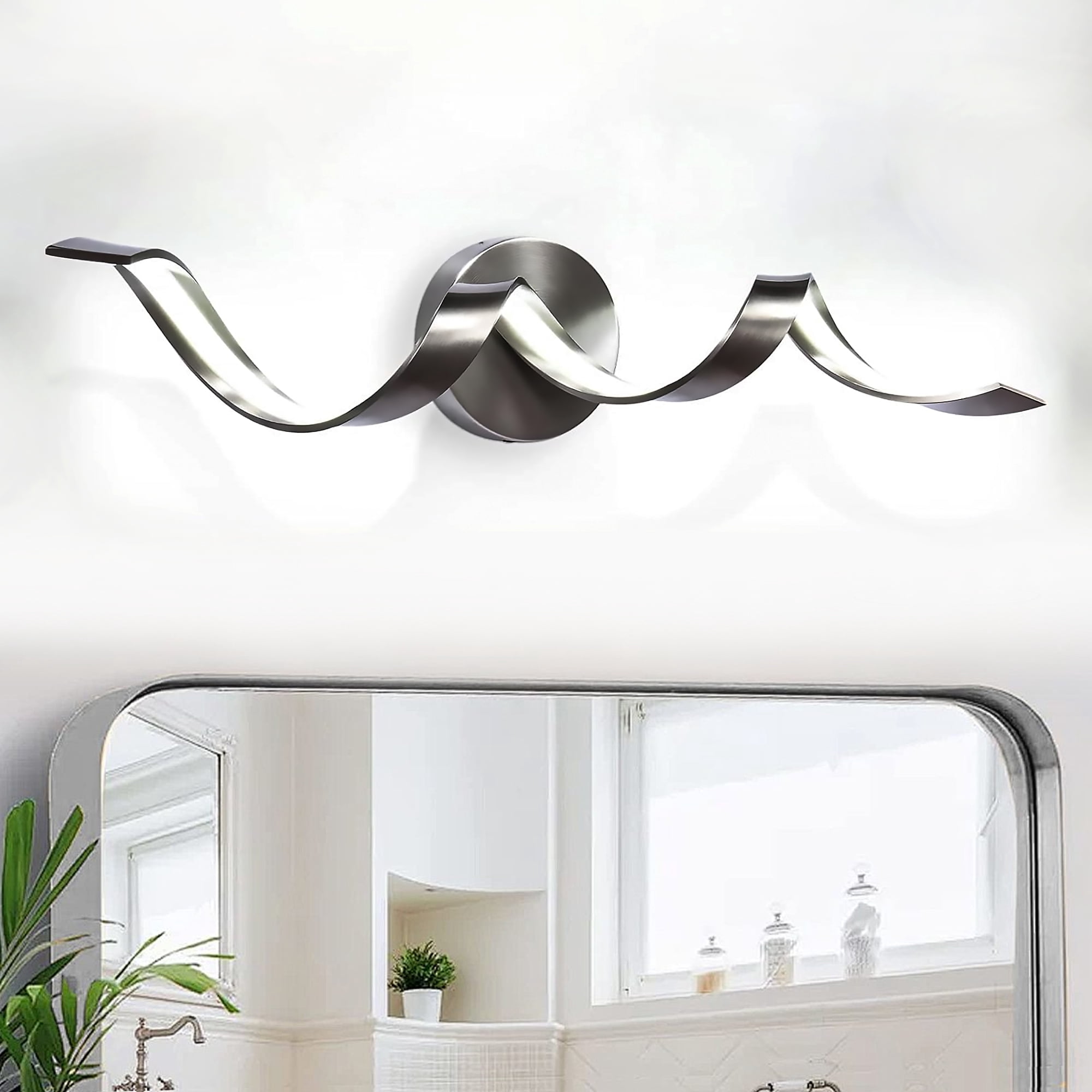 LED Bathroom Vanity Lights, 24inch Dimmable Black Bathroom Lighting Fixture Over Mirror 15W Spiral Design LED Wall Light Fixtures