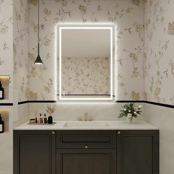 LED Bathroom Vanity Mirror with Front & Back Lights, Anti-Fog, Dimmable 3 Color Temperatures, Frameless Wall-Mounted Mirror, Vertical/Horizontal, Plug-In or Hardwired