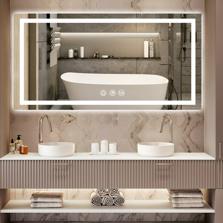 Chevaliers Rectangle Wall Mounted LED Bathroom Mirror Frontlit Backlit LED Bathroom Vanity Mirror Light Orren Ellis Size 32 x 48
