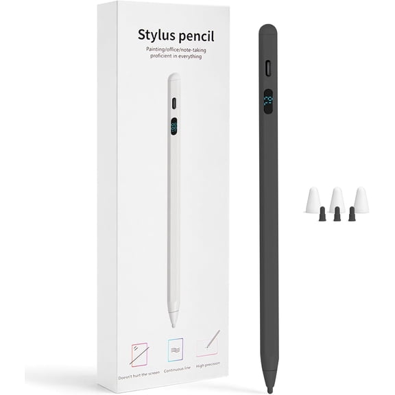 LED Battery Display Stylus Pen, Dual Modes Fast Charge Universal Active Digital Pencil for iPad iPhone Samsung Android, <2ms Low Latency, Tilt Sensitivity for Drawing Note Taking, No Bluetooth Stylus