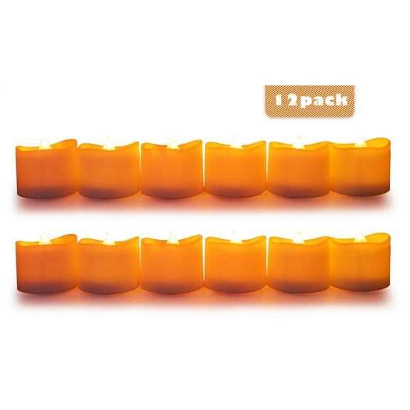 LED Battery Flameless Candle, Realistic and Bright Flickering Tea Light for Seasonal, Holiday, Christmas Celebration. Electric Fake Candle in Warm White and Wave Open. 12 Pack