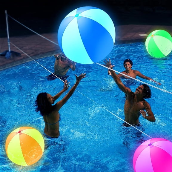 LED Beach Balls, 4 Pack 16 Inch Light Up Pool Balls With Remote Control And Balloon Pump, 16 Color LED Lights, 4 Light Modes, For Pool And Garden Decorations