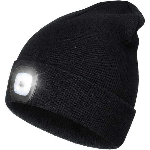 LED Beanie Hat with Light, USB Rechargeable Knitted Lighted hat, Christmas Gifts for Men Dad Him Women , Unisex Lighted for Walking at Night,Fishing,Camping,Hunting (Black)