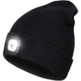 thumbnail image 1 of LED Beanie Hat with Headlamp, Unisex 4 LED Knitted Cap Flashlight Head Lights Hat Women Men Winter Gift (Black), 1 of 7