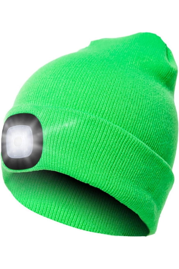 Unisex Beanie Hat with Light, USB Rechargeable Headlamp Winter Hat, Flashlight Knit Cap for Outdoor Hiking Skiing Camping(Flourescent Green)