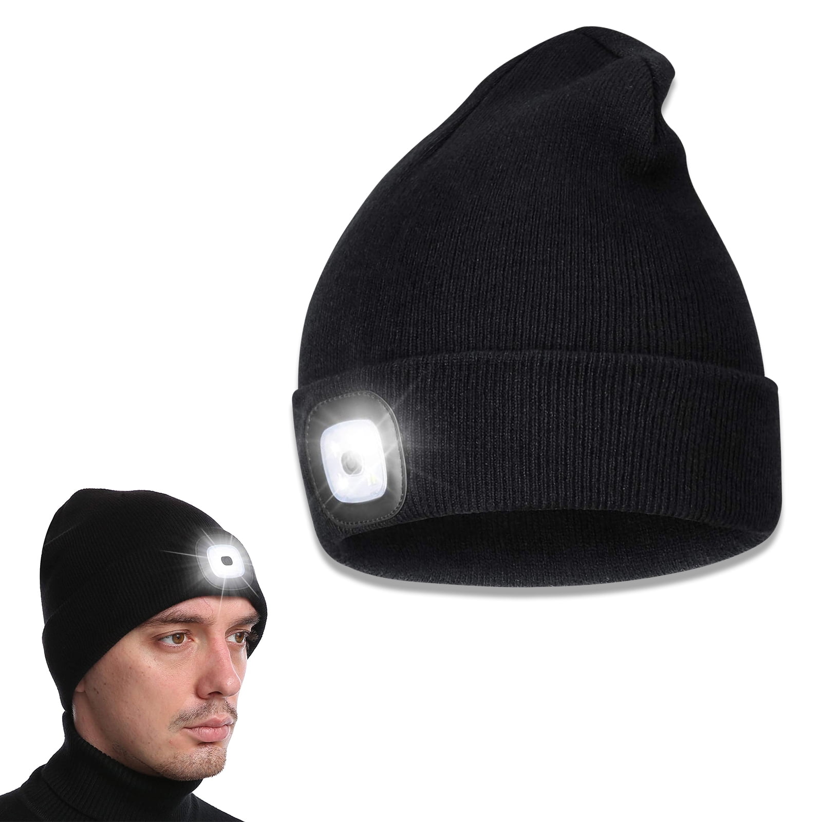LED Beanie Hat with Light, USB Rechargeable LED Headlamp Cap, Winter