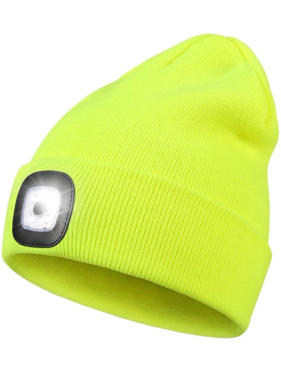LED Beanie Hat with Light, Unisex Rechargeable LED Headlamp Hat, Warm Knit Hat, Head Light for Outdoor Dog Walking,Gifts for Men Women Dad