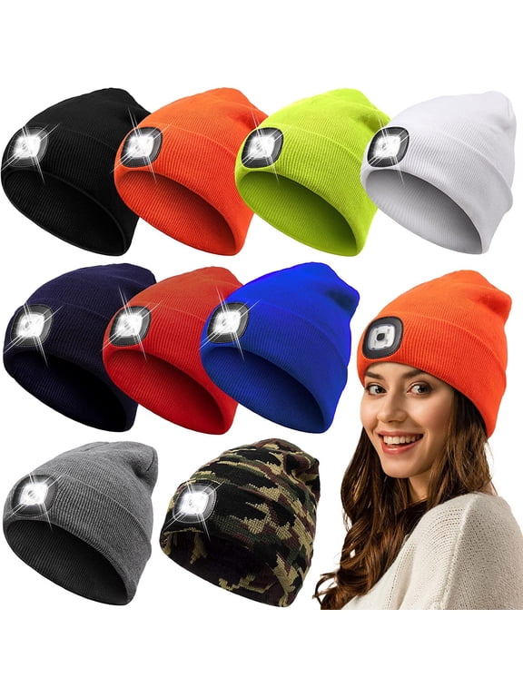 LED Beanie Hat with Light, Unisex Rechargeable LED Headlamp Hat, Warm Knit Hat, Head Light for Outdoor Dog Walking,Gifts for Men Women Dad