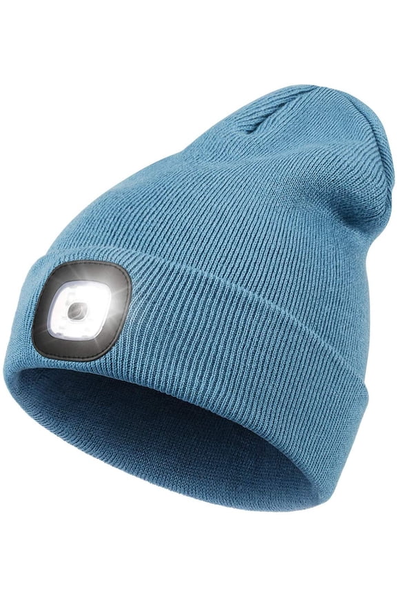 LED Beanie Hat with Light,Unisex USB Rechargeable Hands Free 4 LED Headlamp Cap for Dad Him Husband