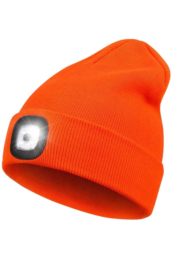 LED Beanie Hat with Light,Unisex USB Rechargeable Hands Free 4 LED Headlamp Cap for Dad Him Husband