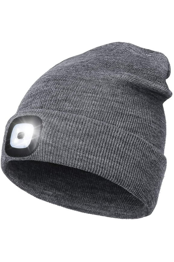LED Beanie Hat with Light,Unisex USB Rechargeable Hands Free 4 LED Headlamp Cap for Dad Him Husband