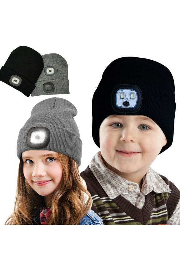 LED Beanie Hat with Light for Kids USB Rechargeable Headlamp Hat Winter Gifts for Girls and Boys, Black