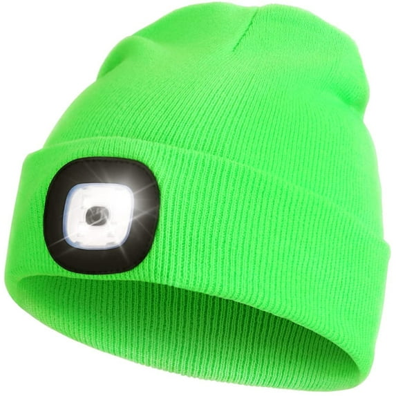 LED Beanie with Light, Unisex USB Rechargeable Hands Free 4 LED Headlamp Cap Winter Knitted Night Lighted Hat Flashlight for Men Women Gifts